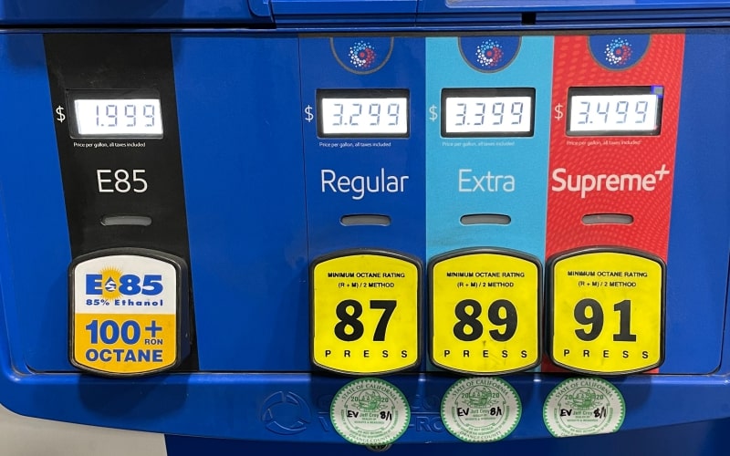 Gas and e85 pump with prices show